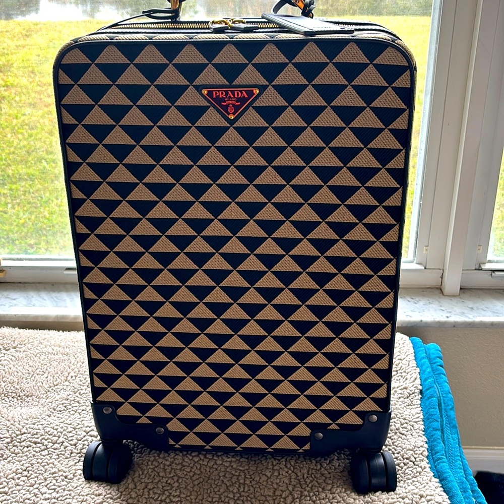 Prada NEW-Travel Roller-Pelle Triangolo Jacquard Nero+Corda